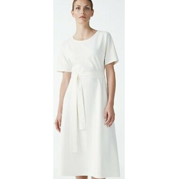 slim fit dress slacks Cos Blue 100% Cotton Dress with Flare Skirt & One Pocket. Snap Closure On Back. Size 4T